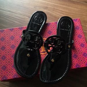 Tory Burch Black Patent Leather Miller Sandal